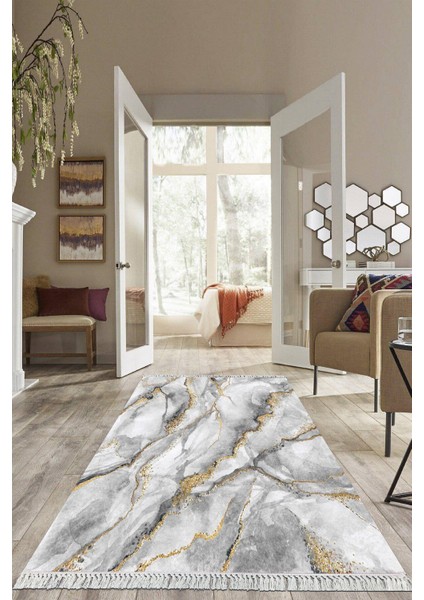 Dijital Baskılı Kaymaz Taban Yıkanabilir Mermer Desen Salon Halısı Mutfak Halısı Yolluk VH-HS-313