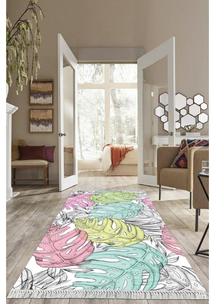 Dijital Baskılı Kaymaz Taban Yıkanabilir Yaprak Desen Salon Halısı Mutfak Halısı Yolluk VH-HS-378