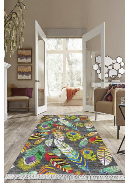 Dijital Baskılı Kaymaz Taban Yıkanabilir Yaprak Desen Salon Halısı Mutfak Halısı Yolluk VH-HS-324