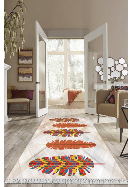 Dijital Baskılı Kaymaz Taban Yıkanabilir Yaprak Desen Salon Halısı Mutfak Halısı Yolluk VH-HS-340