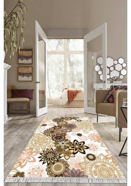 Dijital Baskılı Kaymaz Taban Yıkanabilir Çiçekli Salon Halısı Mutfak Halısı Yolluk VH-HS-373
