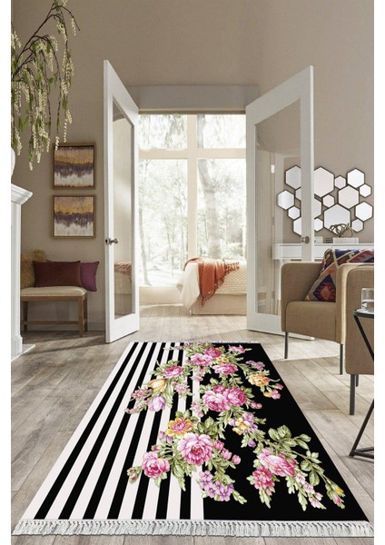Dijital Baskılı Kaymaz Taban Yıkanabilir Çiçekli Salon Halısı Mutfak Halısı Yolluk VH-HS-387