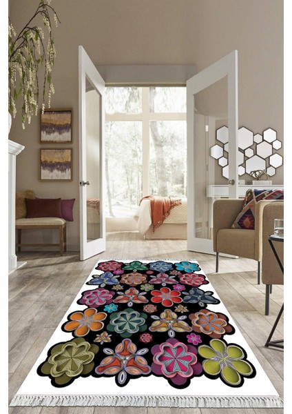 Dijital Baskılı Kaymaz Taban Yıkanabilir Çiçekli Salon Halısı Mutfak Halısı Yolluk VH-HS-506