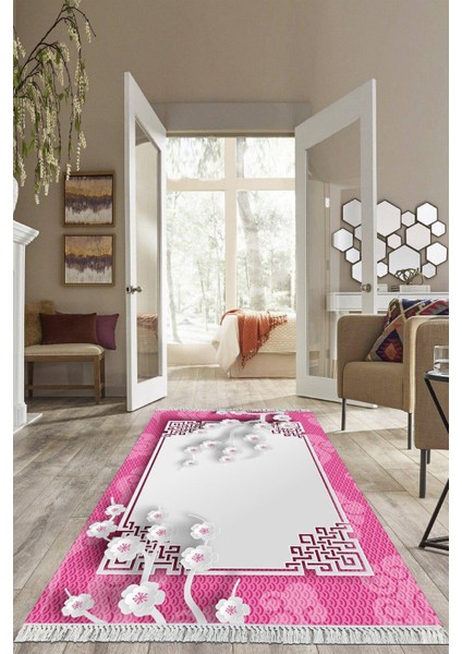 Dijital Baskılı Kaymaz Taban Yıkanabilir Çiçekli Salon Halısı Mutfak Halısı Yolluk VH-HS-430
