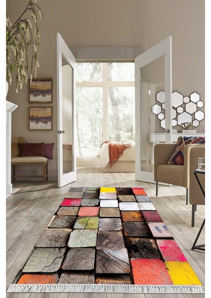 Dijital Baskılı Kaymaz Taban Yıkanabilir Modern Salon Halısı Mutfak Halısı Yolluk VH-HS-511