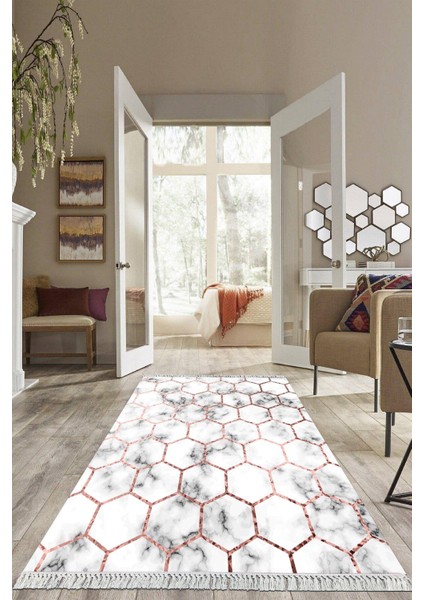 Dijital Baskılı Kaymaz Taban Yıkanabilir Mermer Desen Salon Halısı Mutfak Halısı Yolluk VH-HS-435