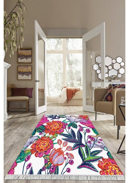 Dijital Baskılı Kaymaz Taban Yıkanabilir Çiçekli Salon Halısı Mutfak Halısı Yolluk VH-HS-446