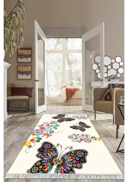 Dijital Baskılı Kaymaz Taban Yıkanabilir Kelebek Desen Salon Halısı Mutfak Halısı Yolluk VH-HS-514