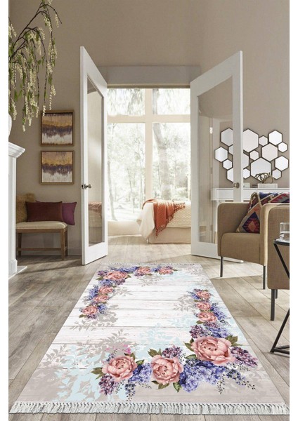 Dijital Baskılı Kaymaz Taban Yıkanabilir Çiçekli Salon Halısı Mutfak Halısı Yolluk VH-HS-454
