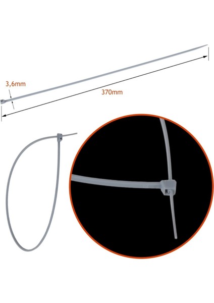 Gri Kablo Bağı 3,6 x 370 mm 100 Lü Plastik