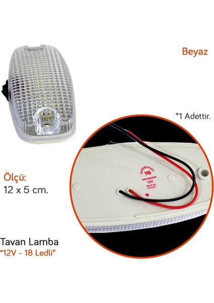 Tavan Lamba 18 Ledli 12V Beyaz 12X5 cm TAS.042B-12