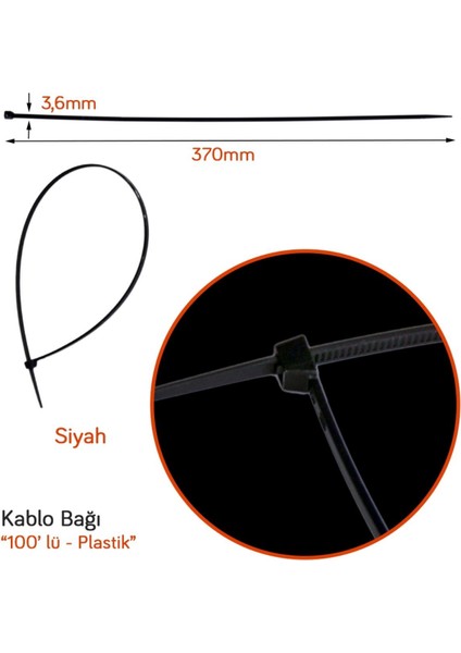 Siyah Kablo Bağı 3,6 x 370 mm 100 Lü Plastik