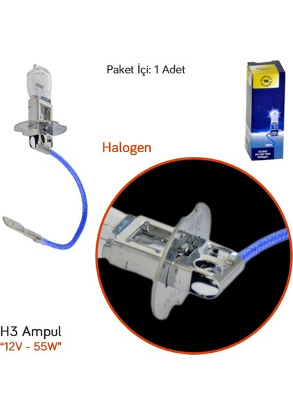 12V H3 Ampul 55W Halogen SL3302 (10 Lu)