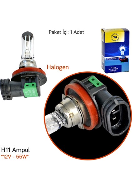 12V H11 Ampul 55W Halogen SL3313 (10 Lu)