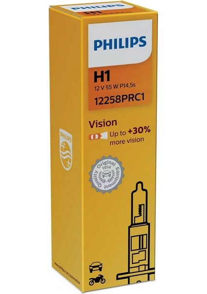 12V H1 55W Ampul + %30 Fazla Işık P14,5S Halogen 12258PRC1 (2 Li)