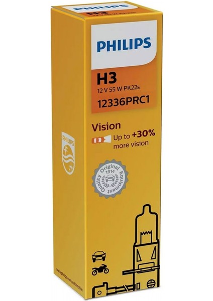 12V H3 55W Ampul + %30 Fazla Işık PK22S Halogen 12336PRC1 (2 Li)