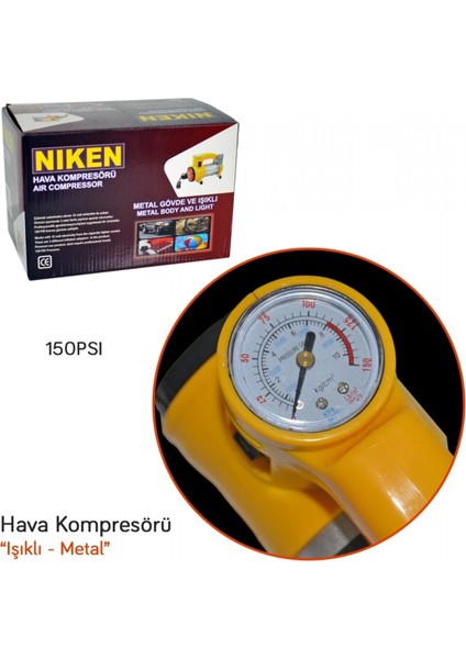 Hava Kompresörü Metal Gövde ve Işıklı Sarı
