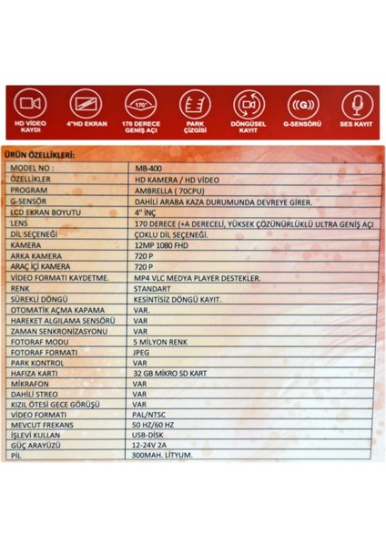 Wevolt Dvr Kayıt Cihazı 4 Inç Ekranlı 3 Kameralı MB-400 fiyatları