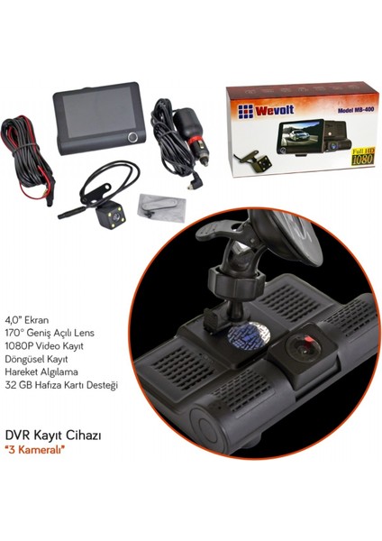 Wevolt Dvr Kayıt Cihazı 4 Inç Ekranlı 3 Kameralı MB-400 modelleri