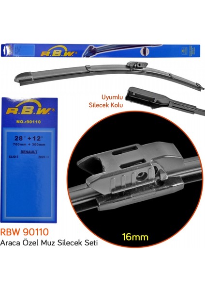 90110 Renault Clio 5 2020+ 28"+12" / 700mm+300mm Muz Silecek Seti modelleri