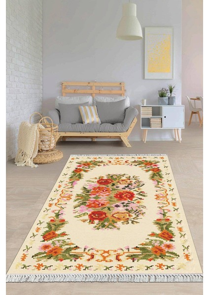Dijital Baskılı Kaymaz Taban Yıkanabilir Çiçekli Salon Halısı Mutfak Halısı Yolluk VH-HY-1437