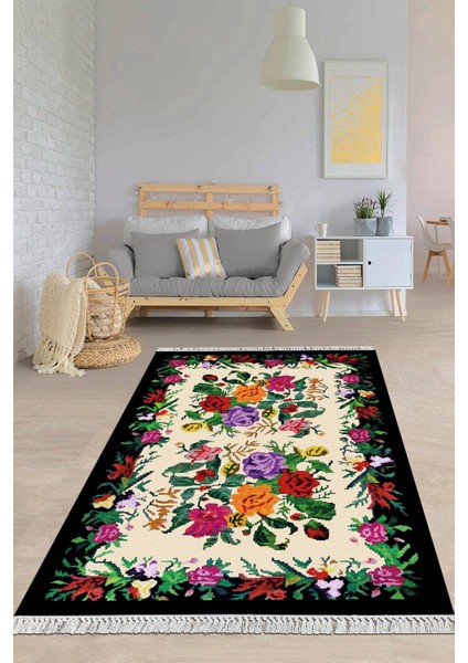 Dijital Baskılı Kaymaz Taban Yıkanabilir Çiçekli Salon Halısı Mutfak Halısı Yolluk VH-HY-1392