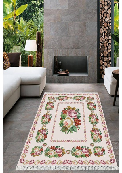 Dijital Baskılı Kaymaz Taban Yıkanabilir Çiçekli Salon Halısı Mutfak Halısı Yolluk VH-HT-1072