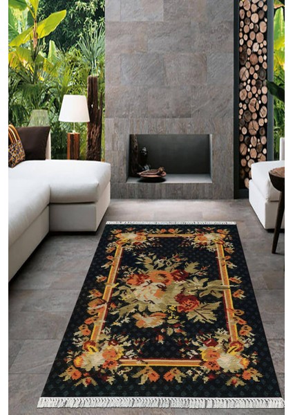Dijital Baskılı Kaymaz Taban Yıkanabilir Çiçekli Salon Halısı Mutfak Halısı Yolluk VH-HT-452
