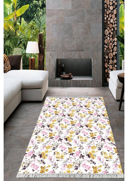 Dijital Baskılı Kaymaz Taban Yıkanabilir Çiçekli Salon Halısı Mutfak Halısı Yolluk VH-HT-449