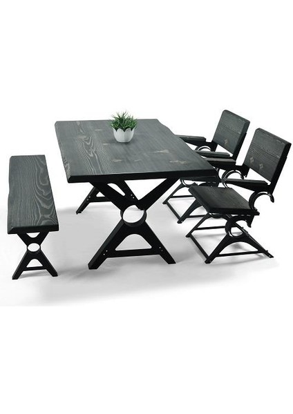 Doğal Ağaç Masif Kütük Masa 90CM x 200CM 1 Bank + 4 Sandalye