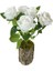 Doğal Ağaç Kütük Üzerine Aranje Edilmiş 5 Adet Yapay Beyaz Kadife Gül 5