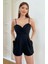 Askılı Kruvaze Yaka Şort Tulum (Siyah) 1