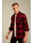 Kırmızı Erkek Slim Fit Düğmeli Yaka Çift Cepli Oduncu Ekose Gömlek 1