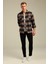 Kahverengi Erkek Slim Fit Düğmeli Yaka Çift Cepli Oduncu Ekose Gömlek 2