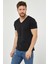 Erkek Siyah V Yaka Slim Fit Likralı T-SHIRT-VYKTSR06S 1