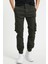 Haki Erkek Slim Fit Körüklü Cep Paça Lastikli Esnek Kumaş Kargo Pantolon 1