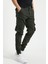Haki Erkek Slim Fit Körüklü Cep Paça Lastikli Esnek Kumaş Kargo Pantolon 2