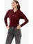 Parça Detaylı Polo Yaka Düğmeli Triko Crop - Bordo 1