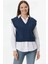 V Yaka Saç Örgülü Triko Süveter - Lacivert 1