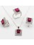 925 Ayar Gümüş Kırmızı Zirkon Kare Taşlı Bayan Set 1