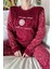 Bordo Hope Desenli Kadın Peluş Pijama Takımı 4