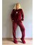 Bordo Hope Desenli Kadın Peluş Pijama Takımı 5