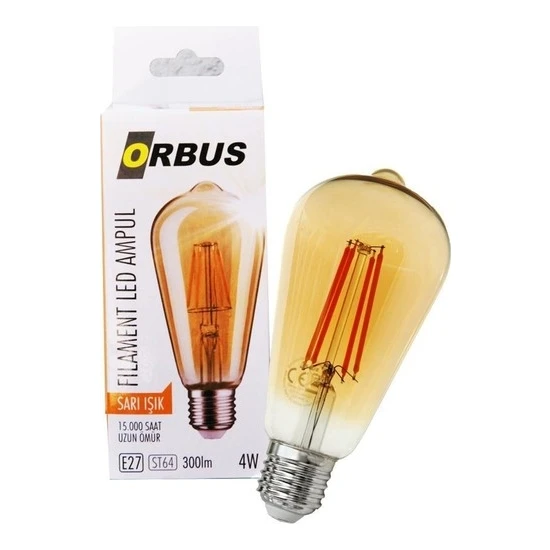 Orbus 4W ST64 Amber Sarı Işık Rustik LED Ampul