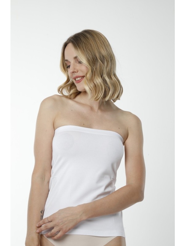 Hmd 2402 3'lü Straplez Pamuklu Body Kadın Atlet T-Shirt - Beyaz