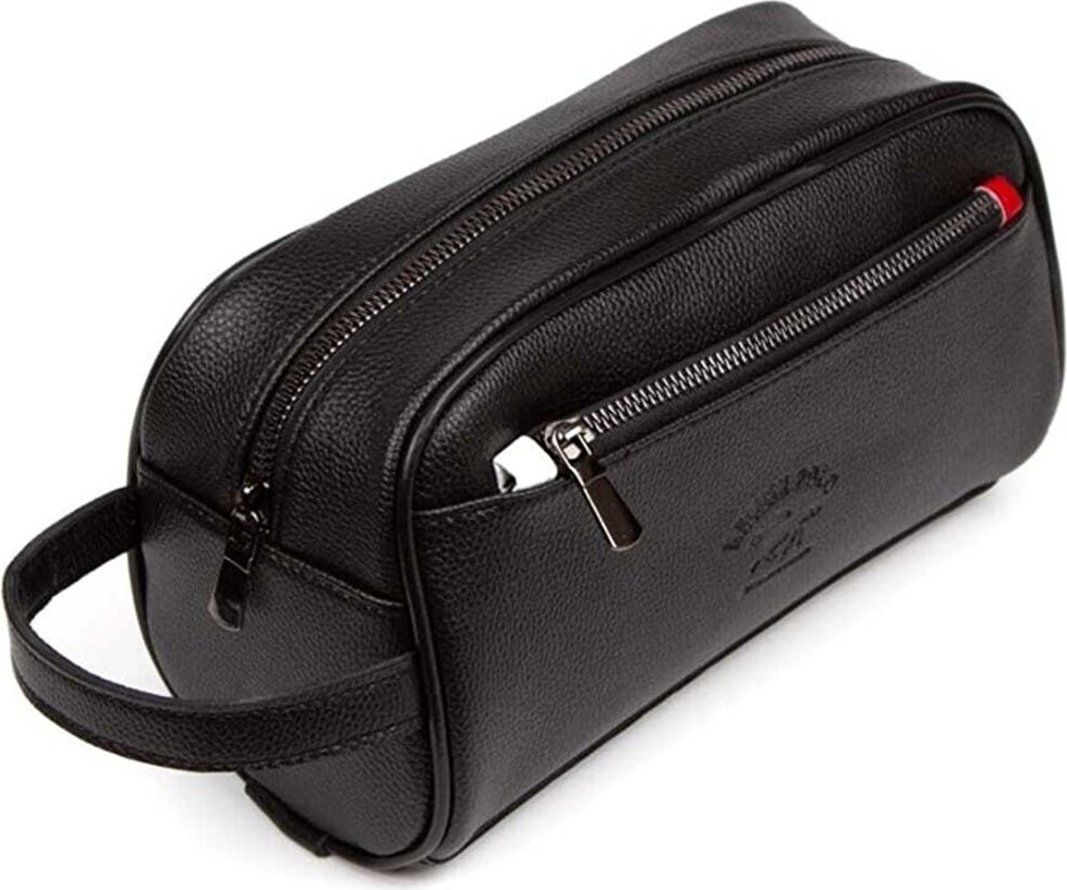 Adelina Bags Siyah Deri Portföy El Çantası Seyahat Traş Kozmetik Clutch Çanta ve Mekanizmalı Cüzdan Set görsel 3