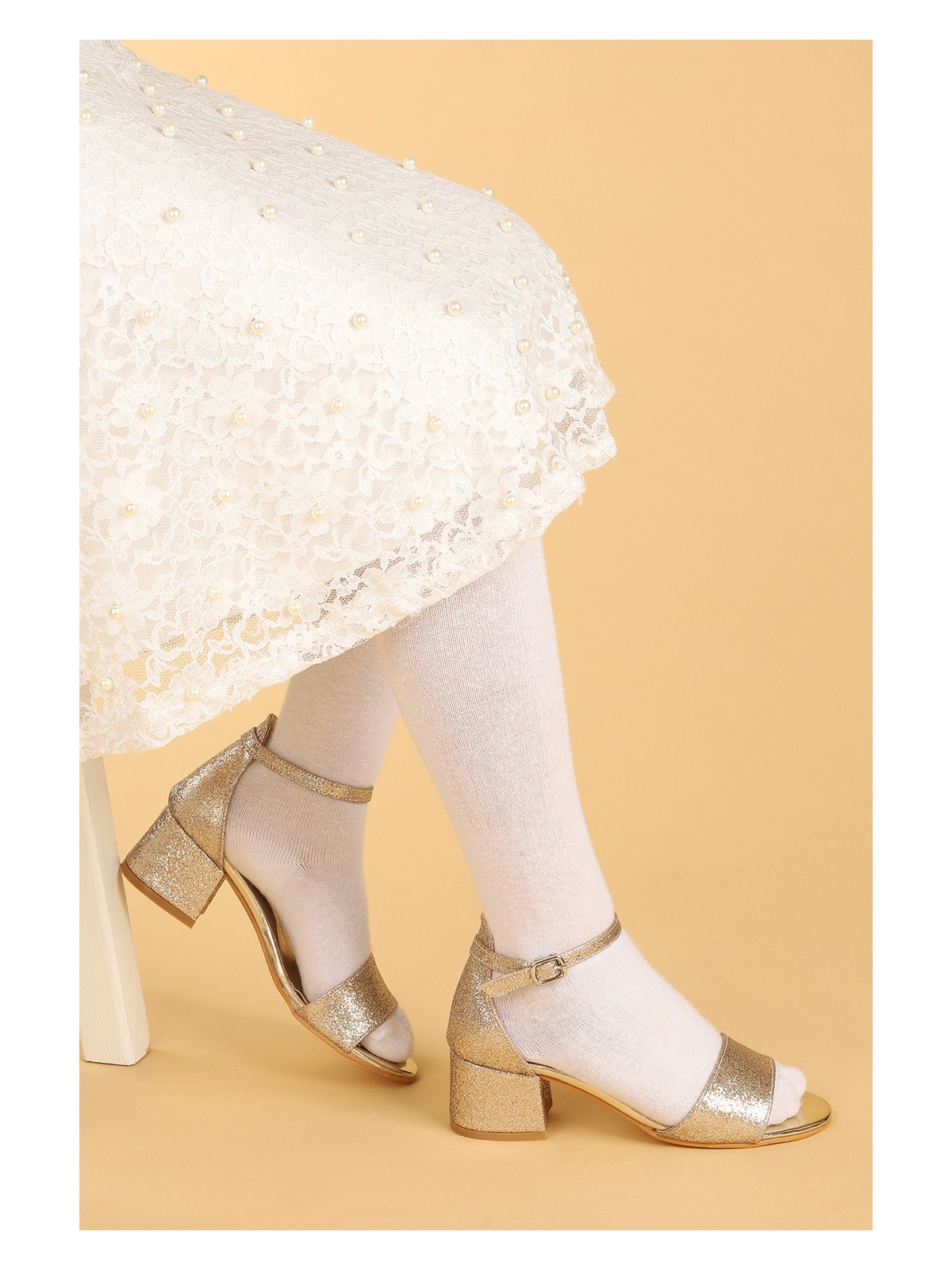 Kiko Kids Sheila Cilt Günlük Kız Çocuk 4 cm Topuklu Sandalet Abiye Ayakkabı Sedef - Görsel 3