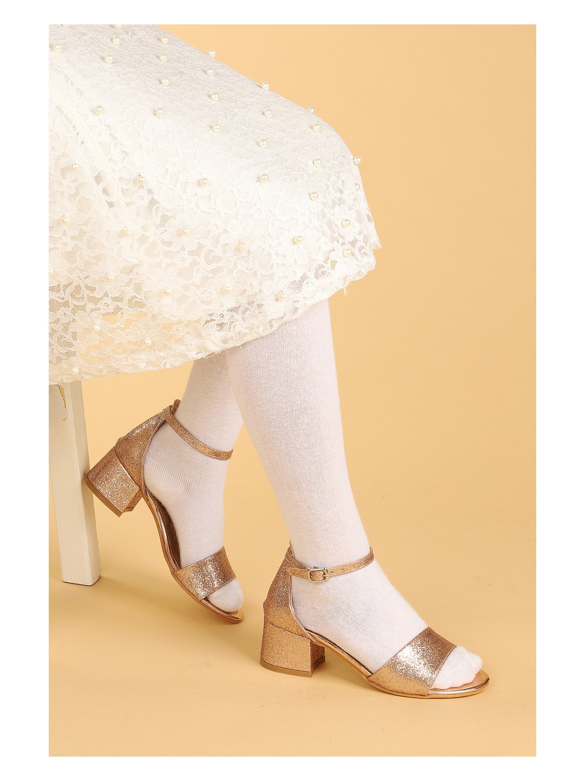 Kiko Kids Sheila Cilt Günlük Kız Çocuk 4 cm Topuklu Sandalet Abiye Ayakkabı Sedef - Görsel 8