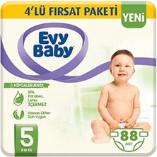 Evy Baby Bebek Bezi 5 Beden Junior (11-18 Kg) %100 Doğal Pamuk, 4'lü Fırsat Paketi, 88 Adet