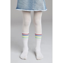Penti Beyaz Kız Çocuk Renkli Şeritli Külotlu Çorap