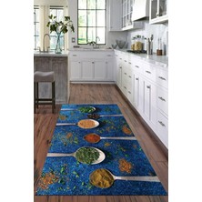 Viyana Home Dijital Baskılı Kaymaz Taban Yıkanabilir Baharat Desenli Modern Mutfak Halısı VHM-HM-565